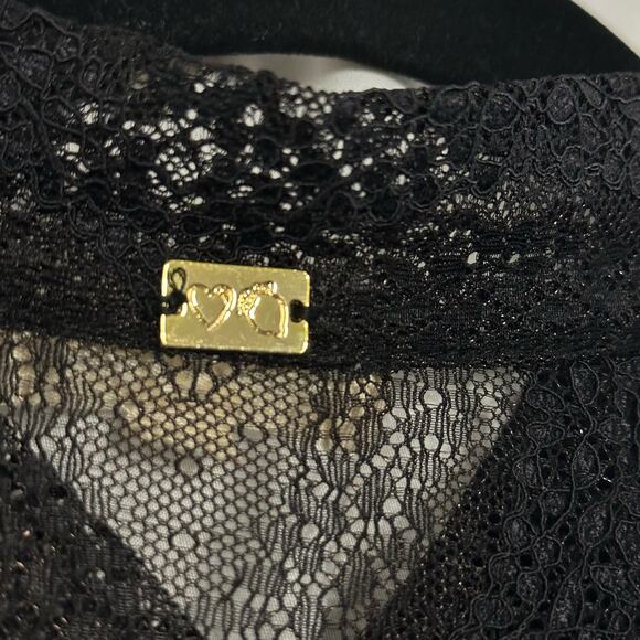 Skivvies for Love & Lemons Eva Lace Ruffle Thong Bodysuit Black Size Medium - Picture 5 of 11